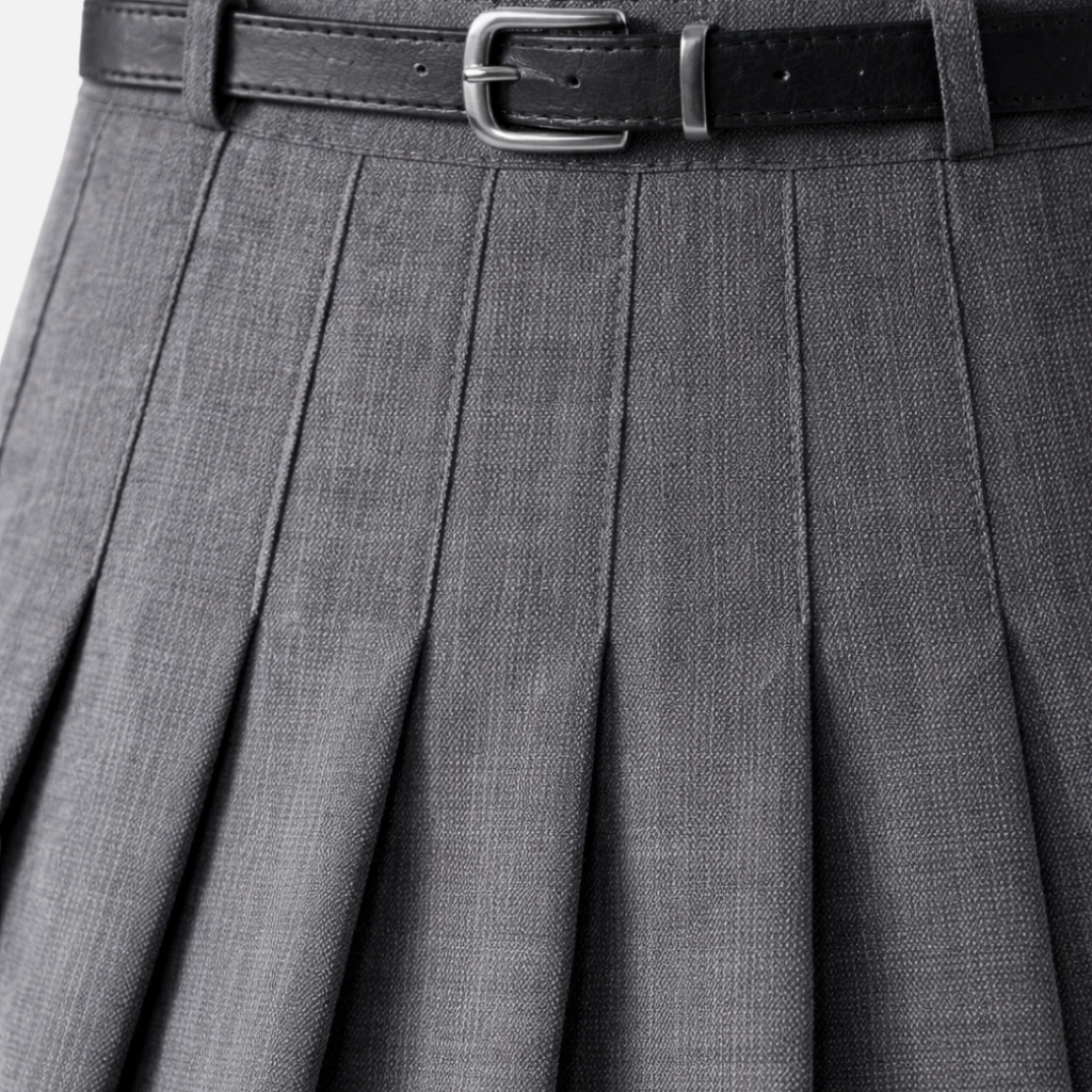 Damen Plissierte Midi-Rock mit verstellbarem Taillengürtel