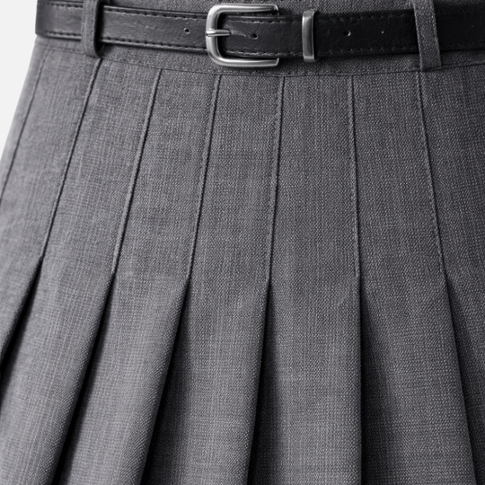 Damen Plissierte Midi-Rock mit verstellbarem Taillengürtel