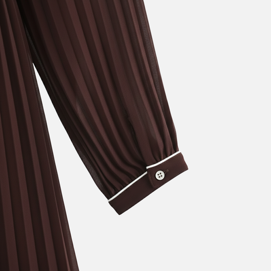 Damen Plissiertes Chiffon Midikleid mit Umlegekragen