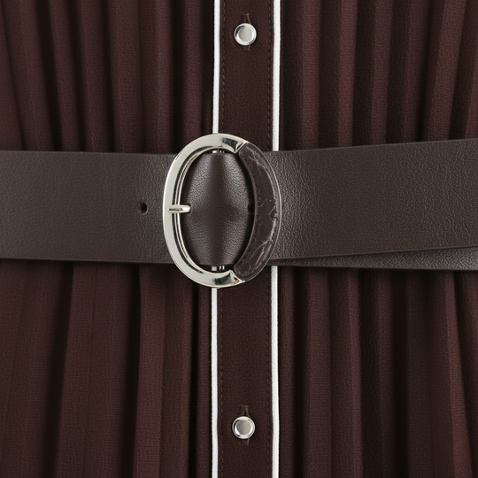 Damen Plissiertes Chiffon Midikleid mit Umlegekragen