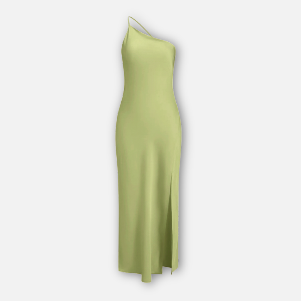 Damen Satin Maxi Kleid mit Seitenschlitz
