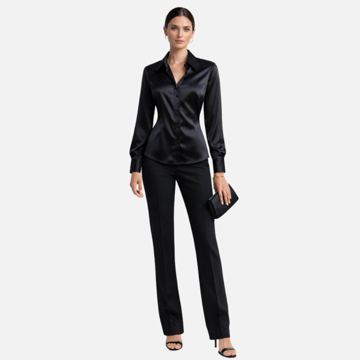 Women's Satin Blouse with Long Sleeves