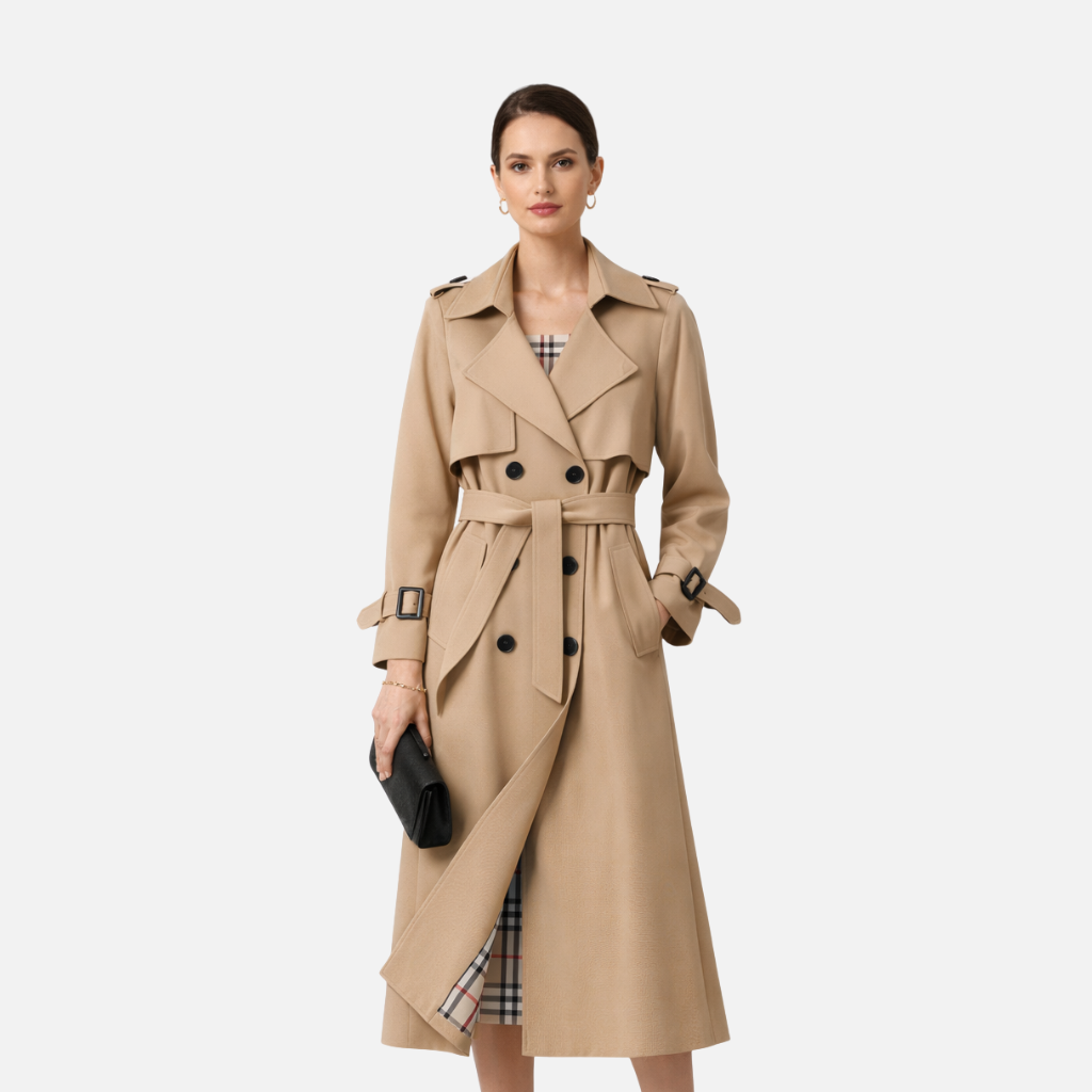 Damen Trenchcoat mit Gürtel und verstellbaren Manschetten