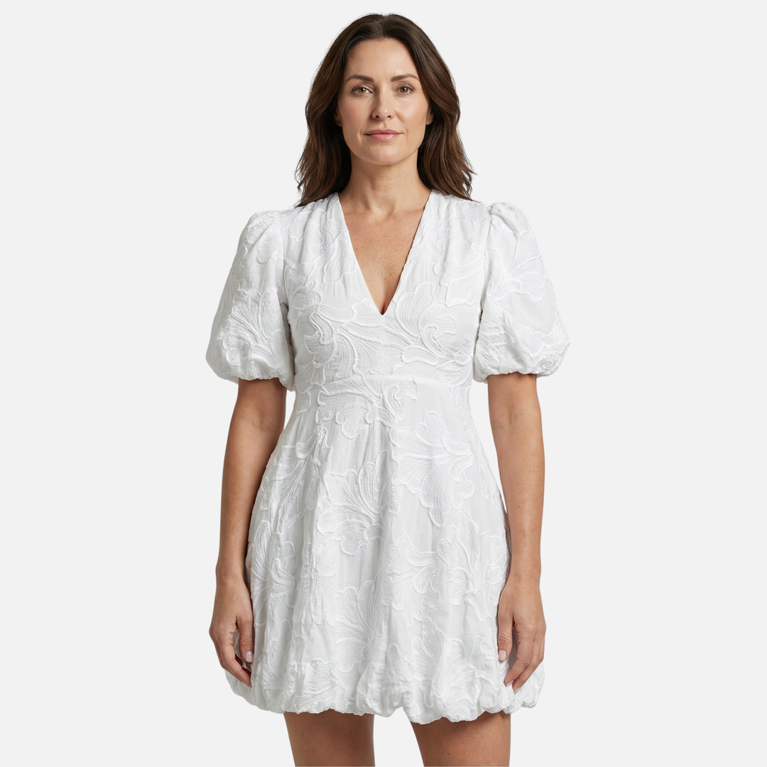 Damen-V-Ausschnitt-Kleid mit Floral-Jacquard – Leicht und reguläre Passform