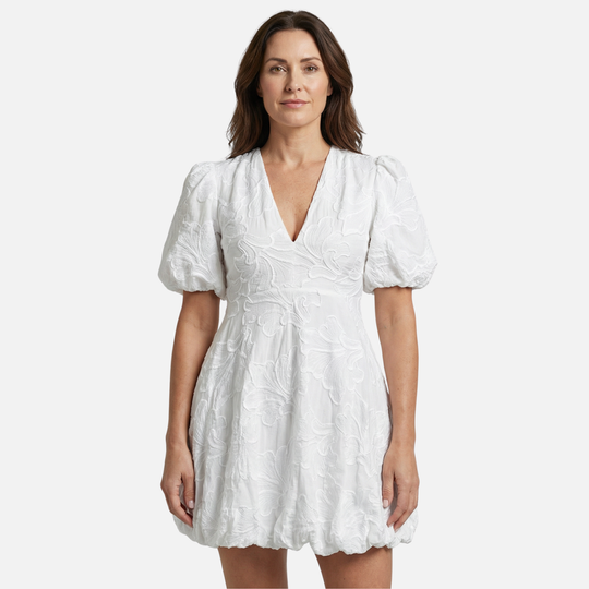 Damen-V-Ausschnitt-Kleid mit Floral-Jacquard – Leicht und reguläre Passform