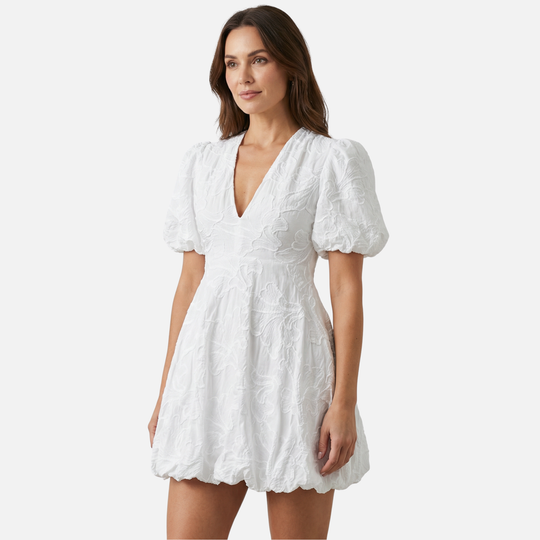 Damen-V-Ausschnitt-Kleid mit Floral-Jacquard – Leicht und reguläre Passform