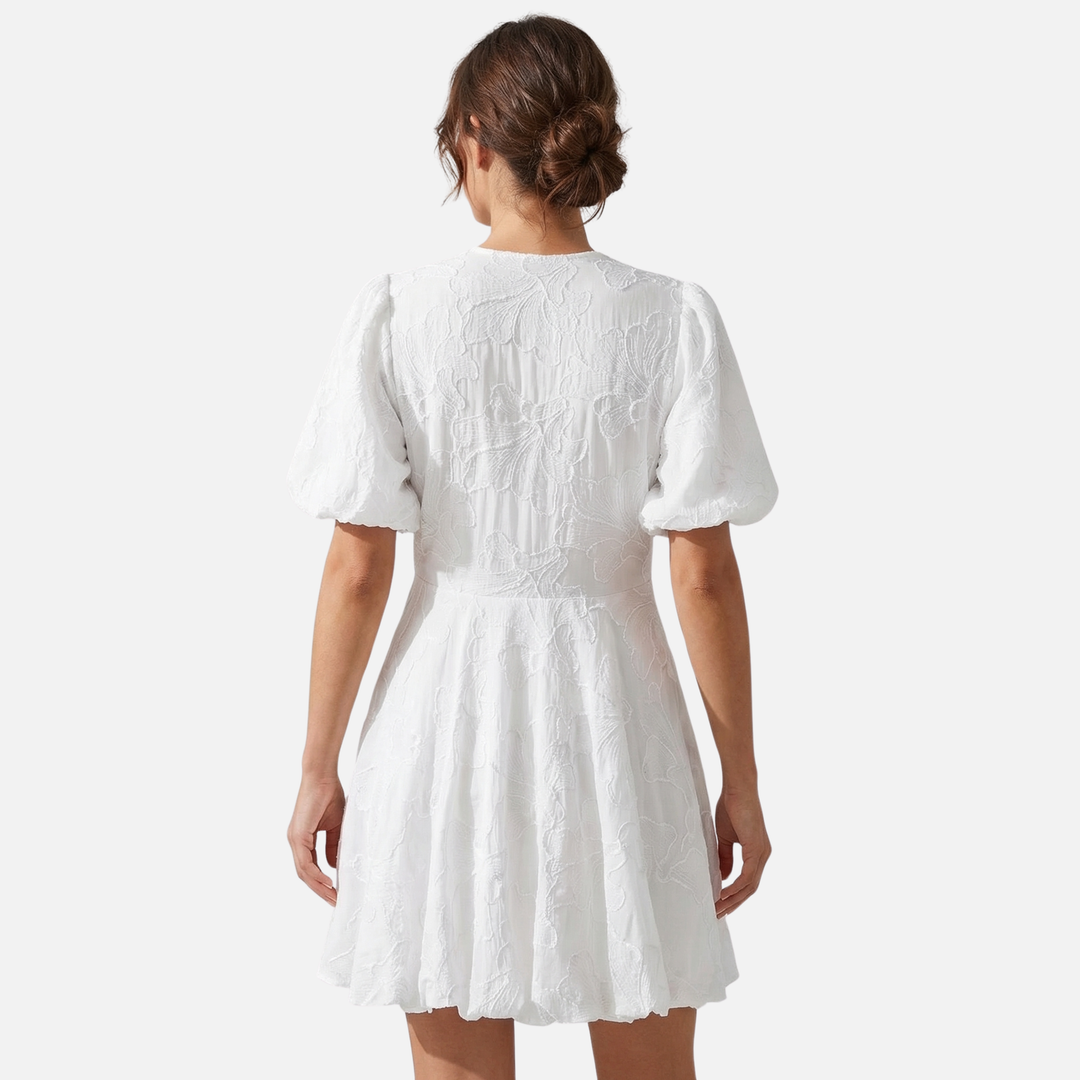 Damen-V-Ausschnitt-Kleid mit Floral-Jacquard – Leicht und reguläre Passform