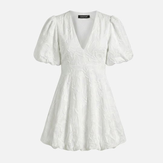 Damen-V-Ausschnitt-Kleid mit Floral-Jacquard – Leicht und reguläre Passform