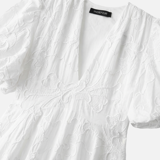 Damen-V-Ausschnitt-Kleid mit Floral-Jacquard – Leicht und reguläre Passform