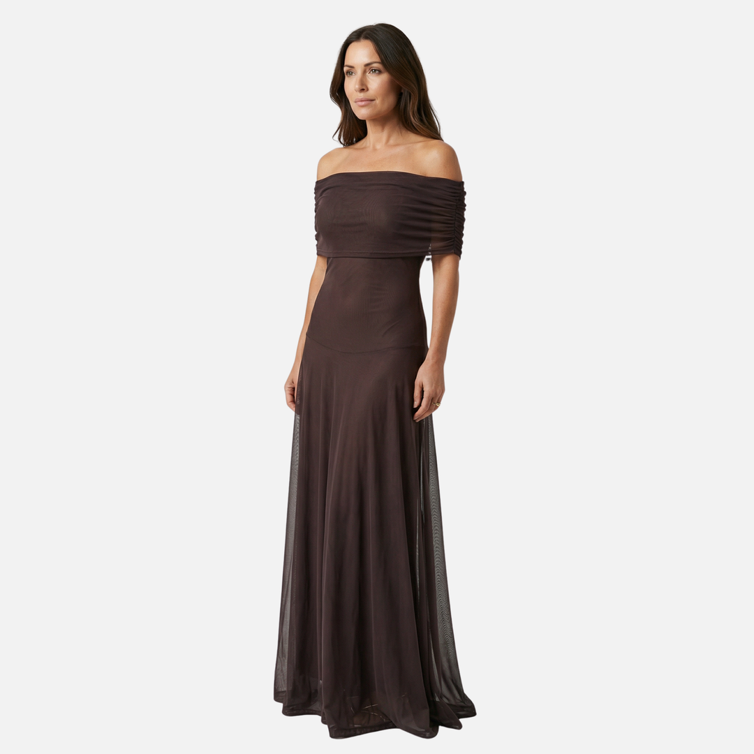 Damen-Maxikleid mit Chiffon-Overlay und geradem Ausschnitt