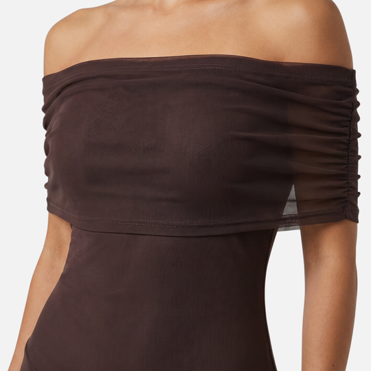 Damen-Maxikleid mit Chiffon-Overlay und geradem Ausschnitt