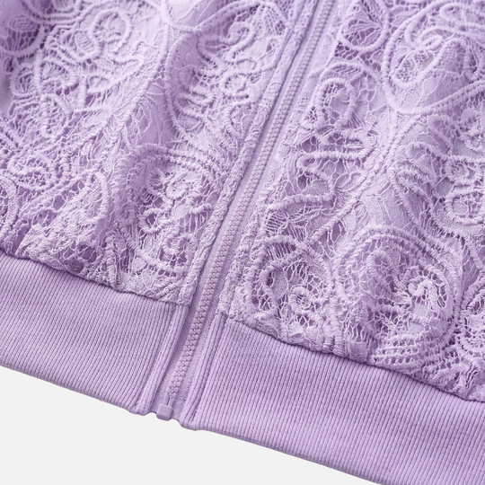 Damen-Netzjacke mit Spitzenstickerei – Leichter Cropped-Bomber