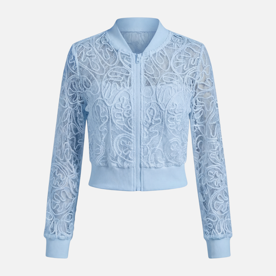 Damen-Netzjacke mit Spitzenstickerei – Leichter Cropped-Bomber