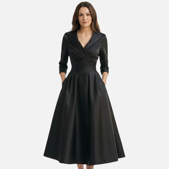 Damen-Midikleid aus gewebtem Satin – A-Linie mit Seitentaschen