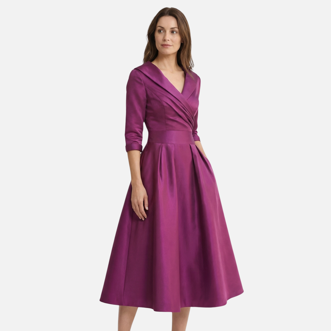 Damen-Midikleid aus gewebtem Satin – A-Linie mit Seitentaschen