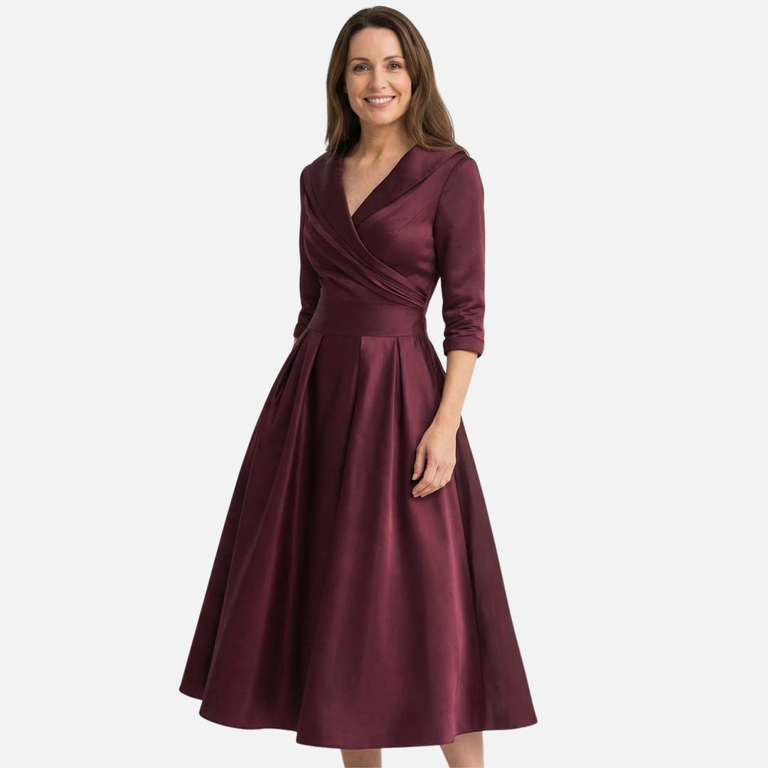 Damen-Midikleid aus gewebtem Satin – A-Linie mit Seitentaschen