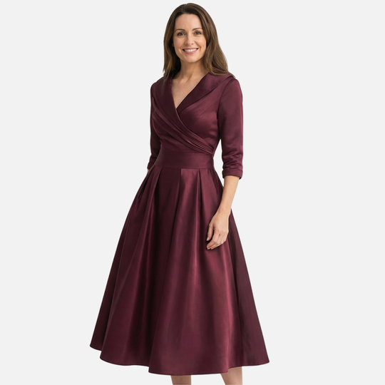 Damen-Midikleid aus gewebtem Satin – A-Linie mit Seitentaschen