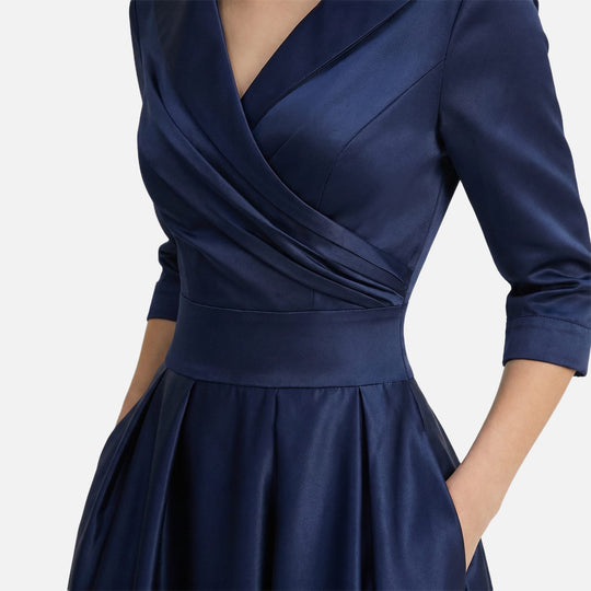 Damen-Midikleid aus gewebtem Satin – A-Linie mit Seitentaschen