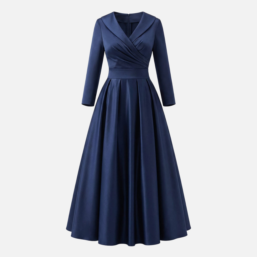 Damen-Midikleid aus gewebtem Satin – A-Linie mit Seitentaschen