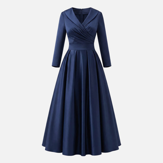 Damen-Midikleid aus gewebtem Satin – A-Linie mit Seitentaschen