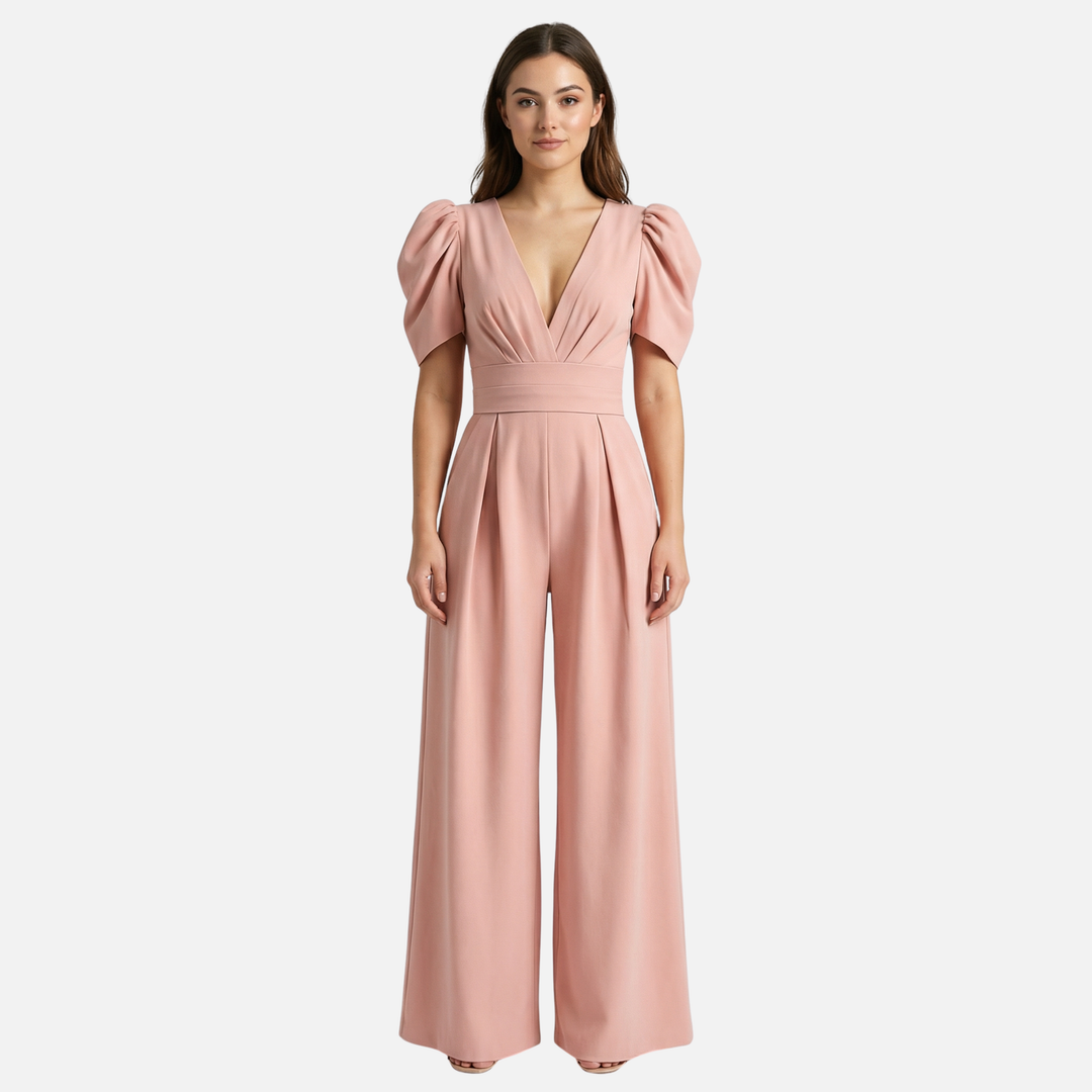 Damen V Ausschnitt Ganzkörper Jumpsuit mit Puffärmeln