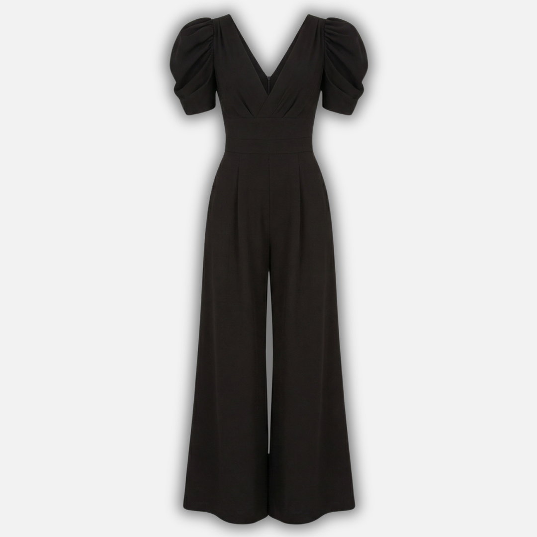 Damen V Ausschnitt Ganzkörper Jumpsuit mit Puffärmeln