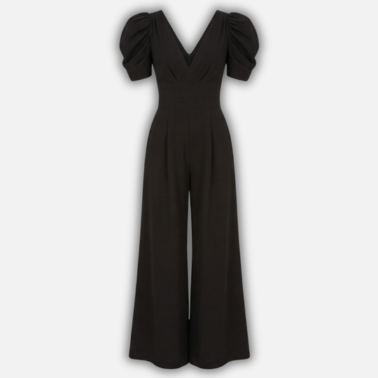 Damen V Ausschnitt Ganzkörper Jumpsuit mit Puffärmeln