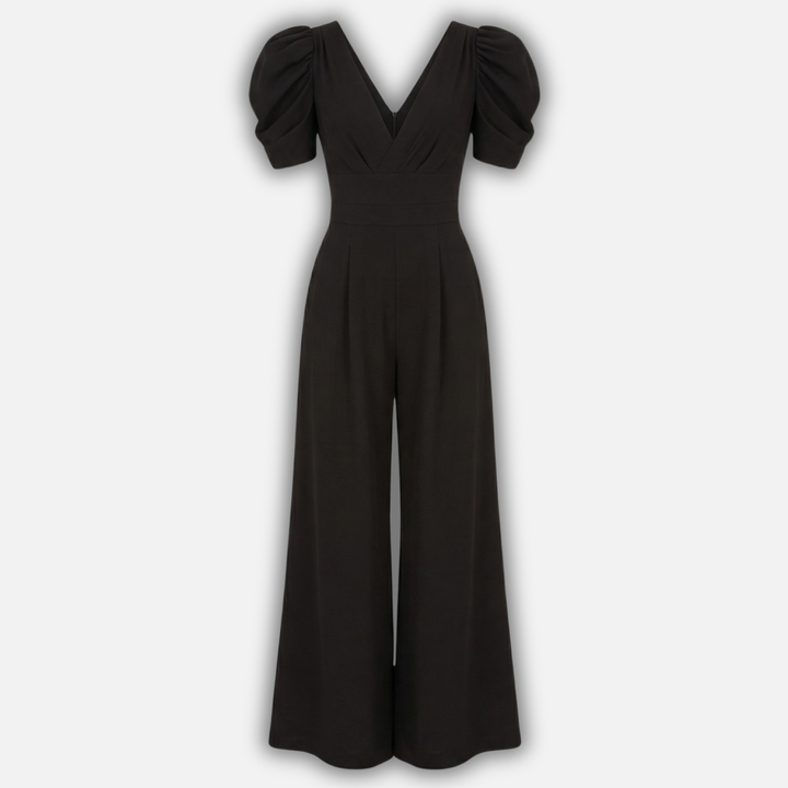 Damen V Ausschnitt Ganzkörper Jumpsuit mit Puffärmeln