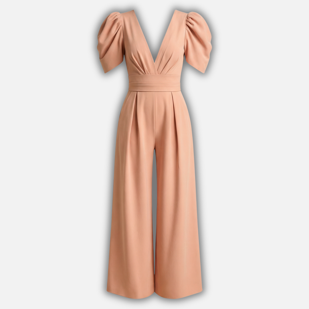 Damen V Ausschnitt Ganzkörper Jumpsuit mit Puffärmeln