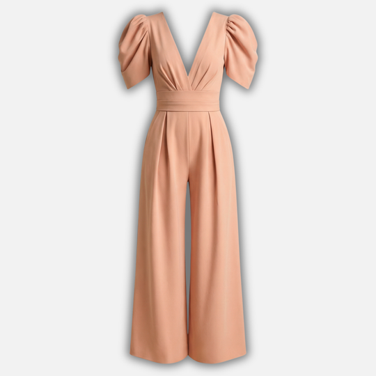 Damen V Ausschnitt Ganzkörper Jumpsuit mit Puffärmeln