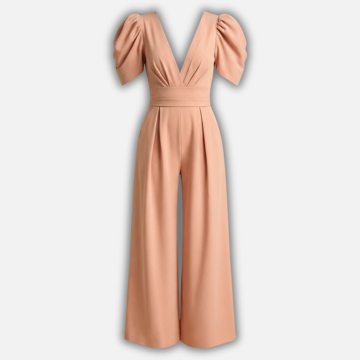 Damen V Ausschnitt Ganzkörper Jumpsuit mit Puffärmeln