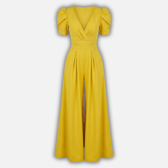 Damen V Ausschnitt Ganzkörper Jumpsuit mit Puffärmeln