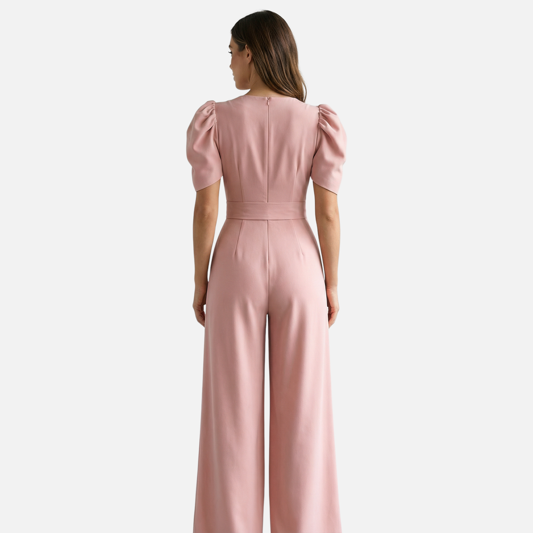 Damen V Ausschnitt Ganzkörper Jumpsuit mit Puffärmeln