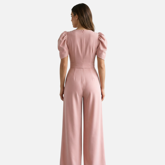 Damen V Ausschnitt Ganzkörper Jumpsuit mit Puffärmeln
