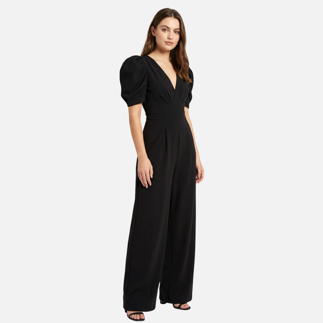 Damen V Ausschnitt Ganzkörper Jumpsuit mit Puffärmeln