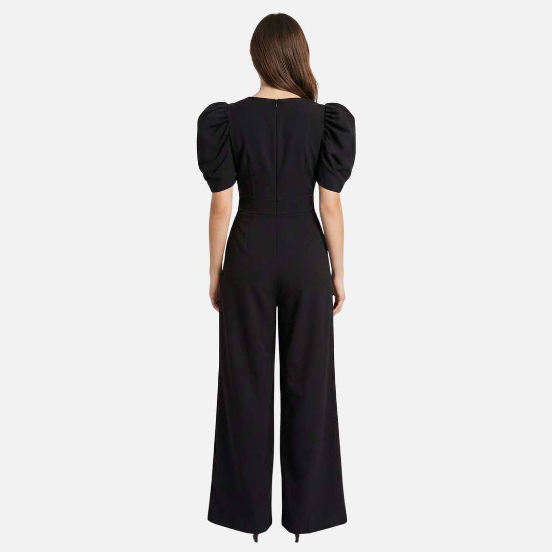 Damen V Ausschnitt Ganzkörper Jumpsuit mit Puffärmeln