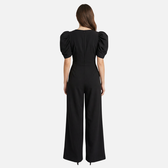 Damen V Ausschnitt Ganzkörper Jumpsuit mit Puffärmeln