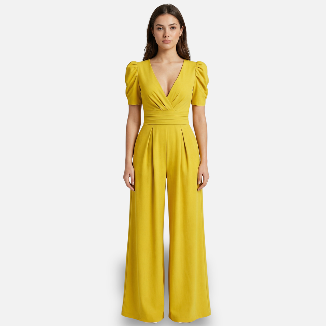 Damen V Ausschnitt Ganzkörper Jumpsuit mit Puffärmeln