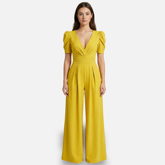 Damen V Ausschnitt Ganzkörper Jumpsuit mit Puffärmeln