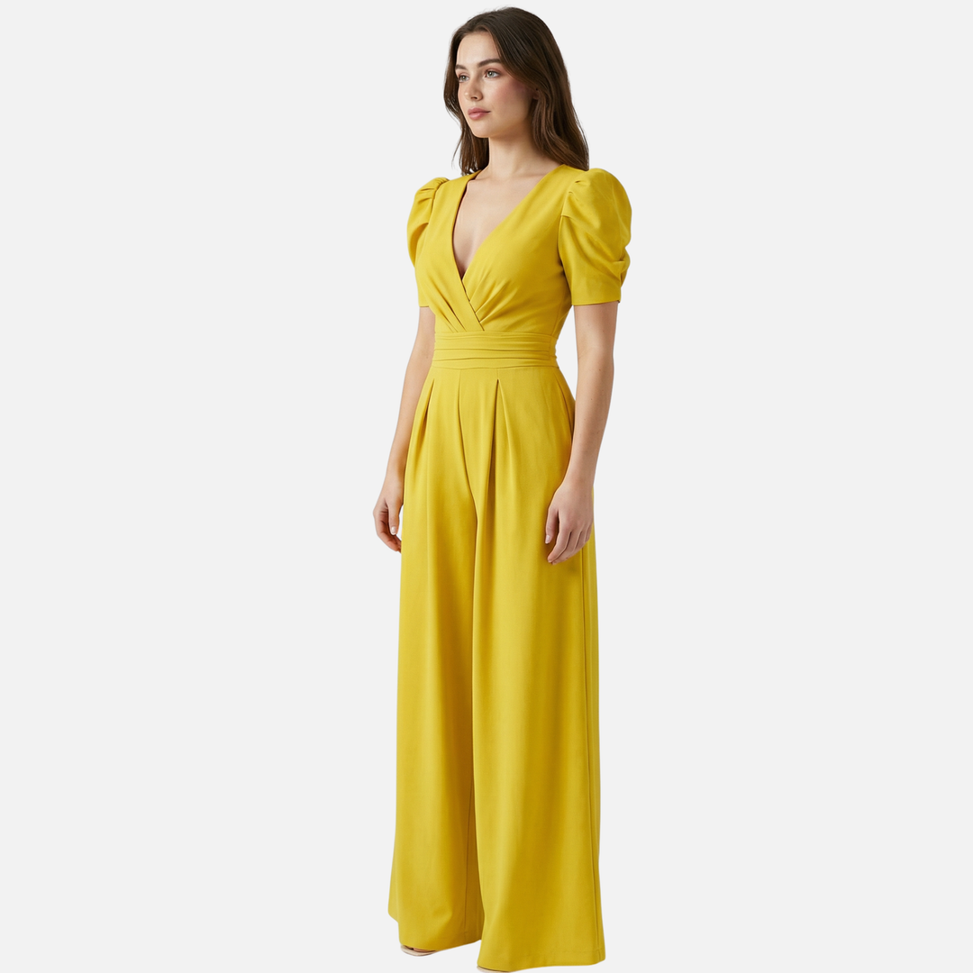 Damen V Ausschnitt Ganzkörper Jumpsuit mit Puffärmeln