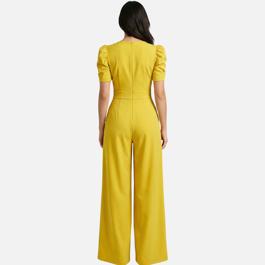 Damen V Ausschnitt Ganzkörper Jumpsuit mit Puffärmeln