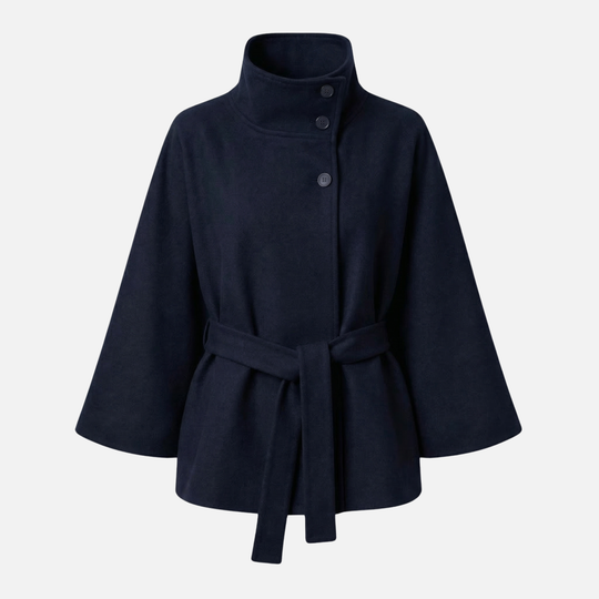 Damen-Wollmix-Mantel in Überlänge mit Stehkragen und Taschen