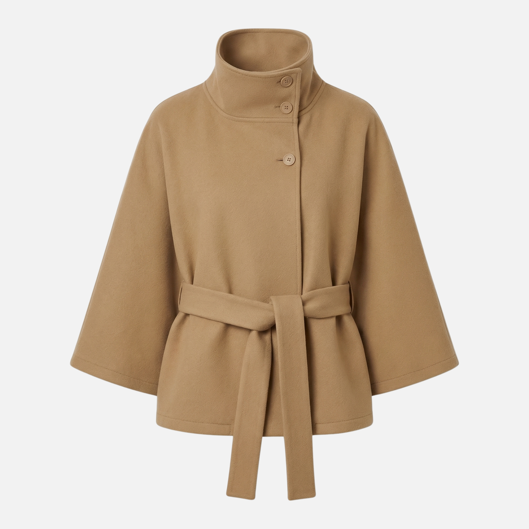 Damen-Wollmix-Mantel in Überlänge mit Stehkragen und Taschen