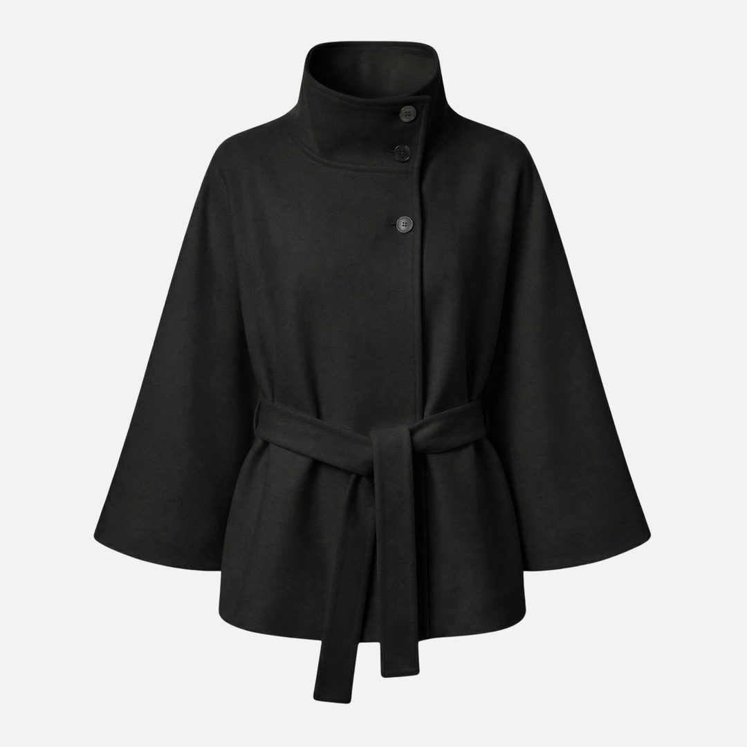 Damen-Wollmix-Mantel in Überlänge mit Stehkragen und Taschen