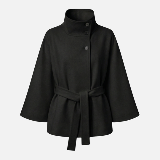 Damen-Wollmix-Mantel in Überlänge mit Stehkragen und Taschen