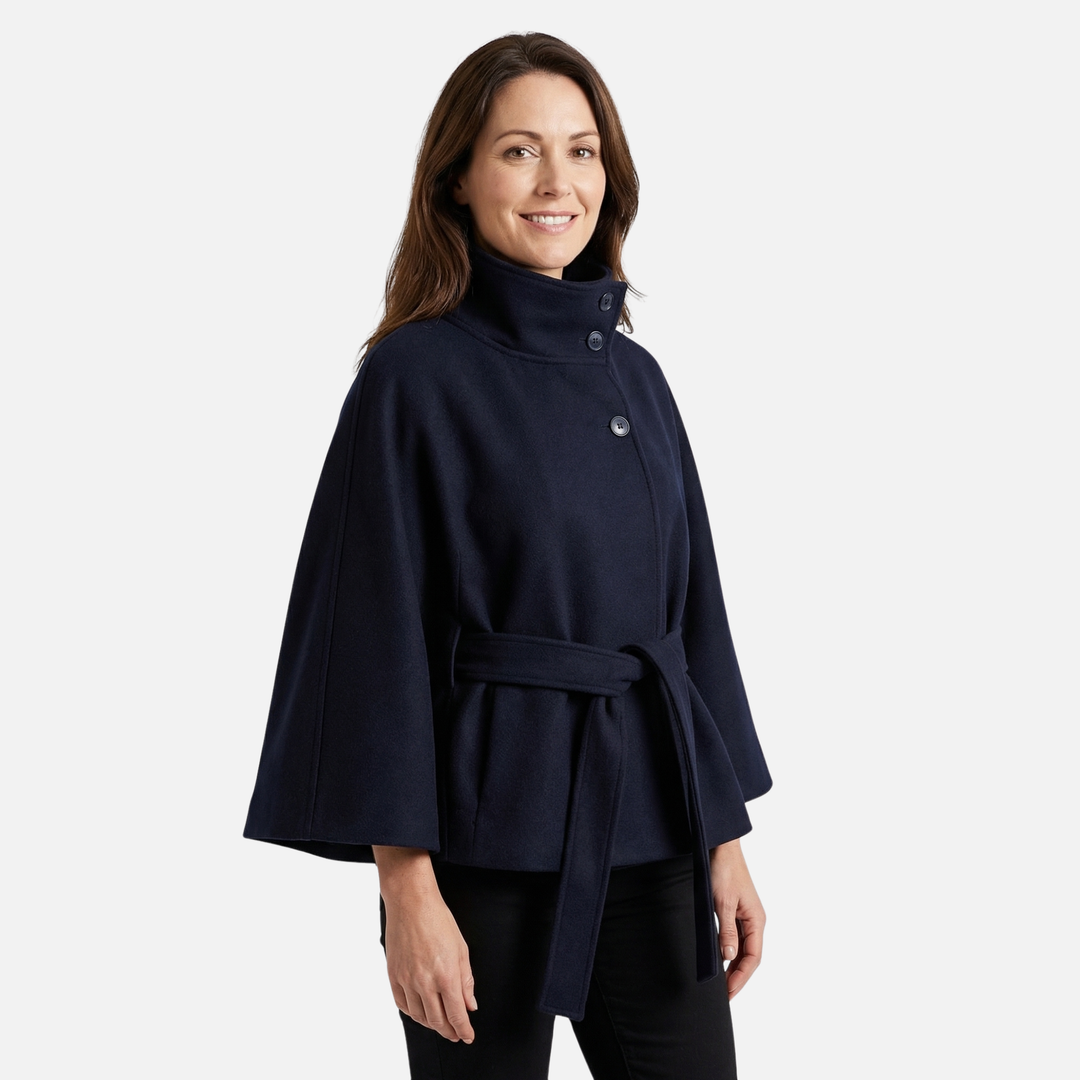 Damen-Wollmix-Mantel in Überlänge mit Stehkragen und Taschen