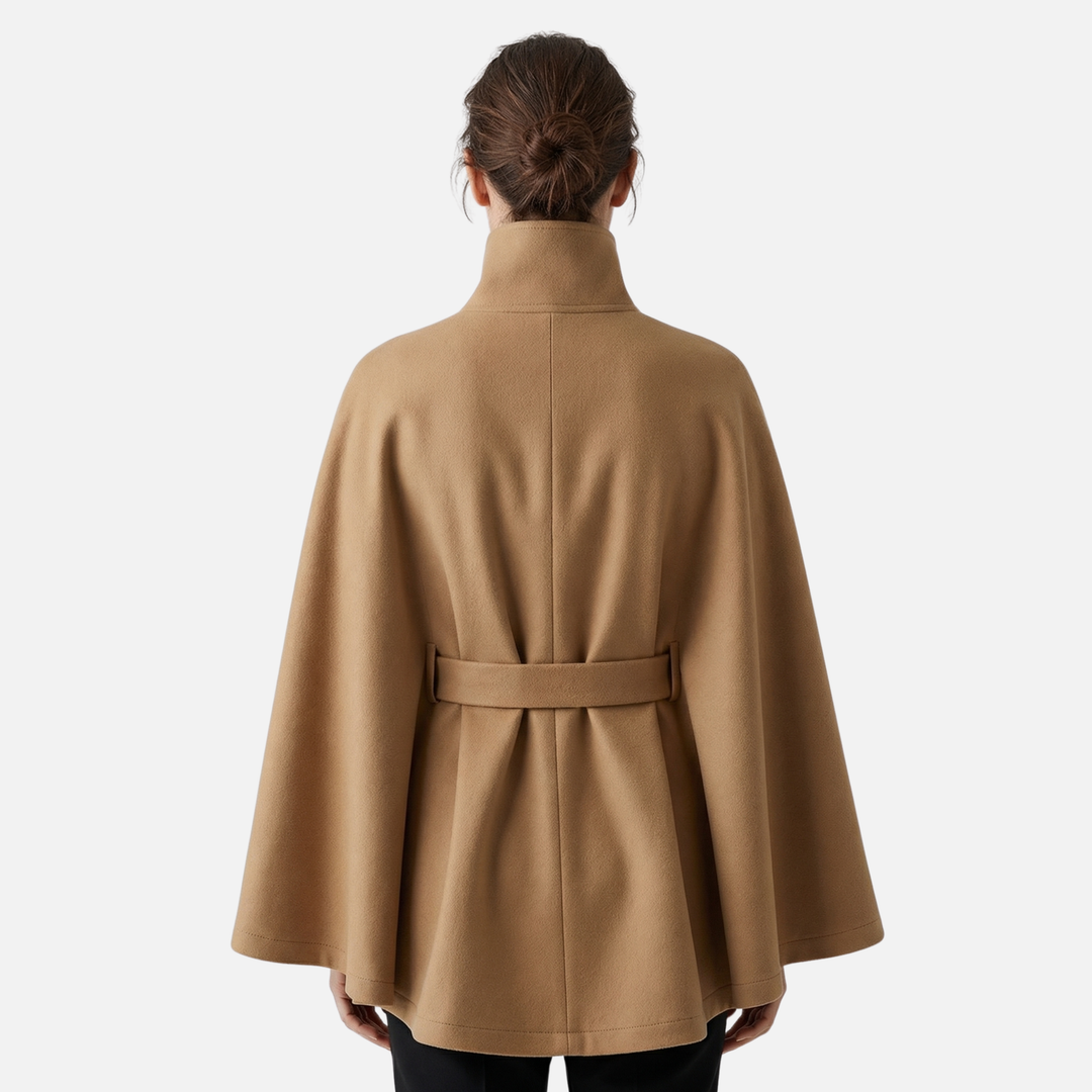 Damen-Wollmix-Mantel in Überlänge mit Stehkragen und Taschen