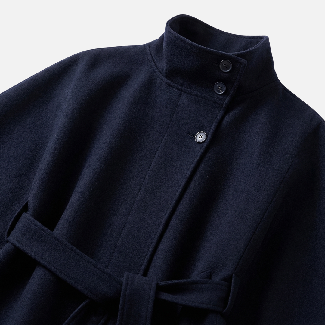 Damen-Wollmix-Mantel in Überlänge mit Stehkragen und Taschen