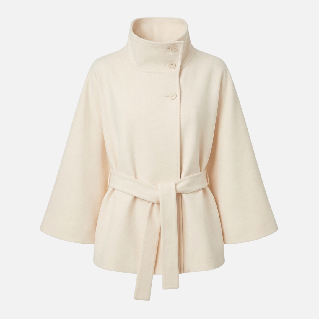 Damen-Wollmix-Mantel in Überlänge mit Stehkragen und Taschen