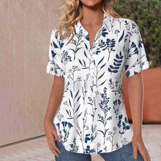 Damenbluse mit Blumenmuster | Button-Down